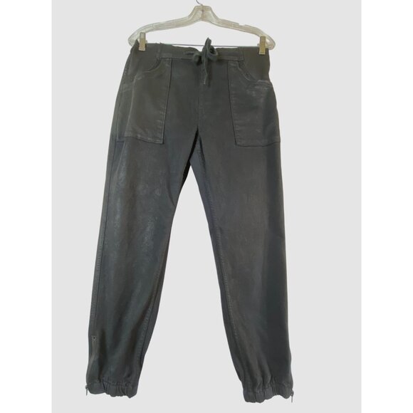 Hudson Black Jogger Pants Coated‎ Leather Like Finish Medium Jeans Punk Rock Y2K - Picture 3 of 7